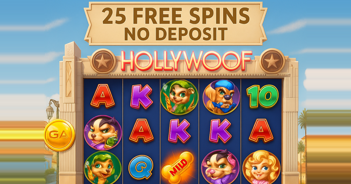 Vegaz Casino 25 Free Spins on Hollywoof Slot No Deposit Bonus by 1800casinos